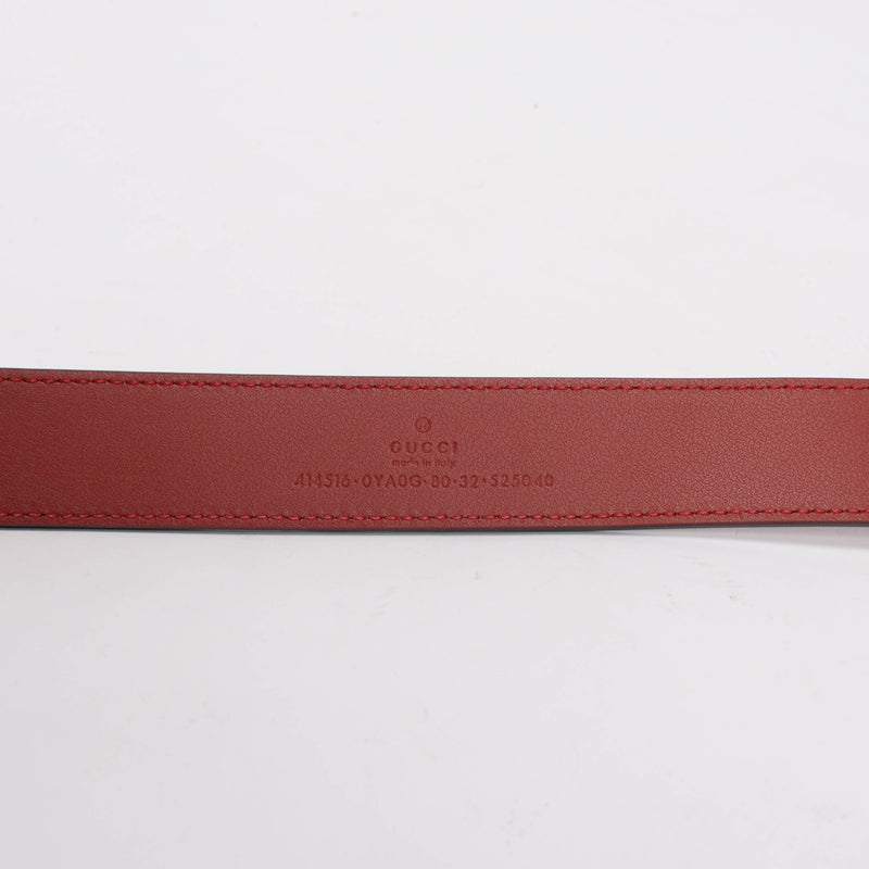 Gucci Red Leather GG Buckle Belt - Blue Spinach