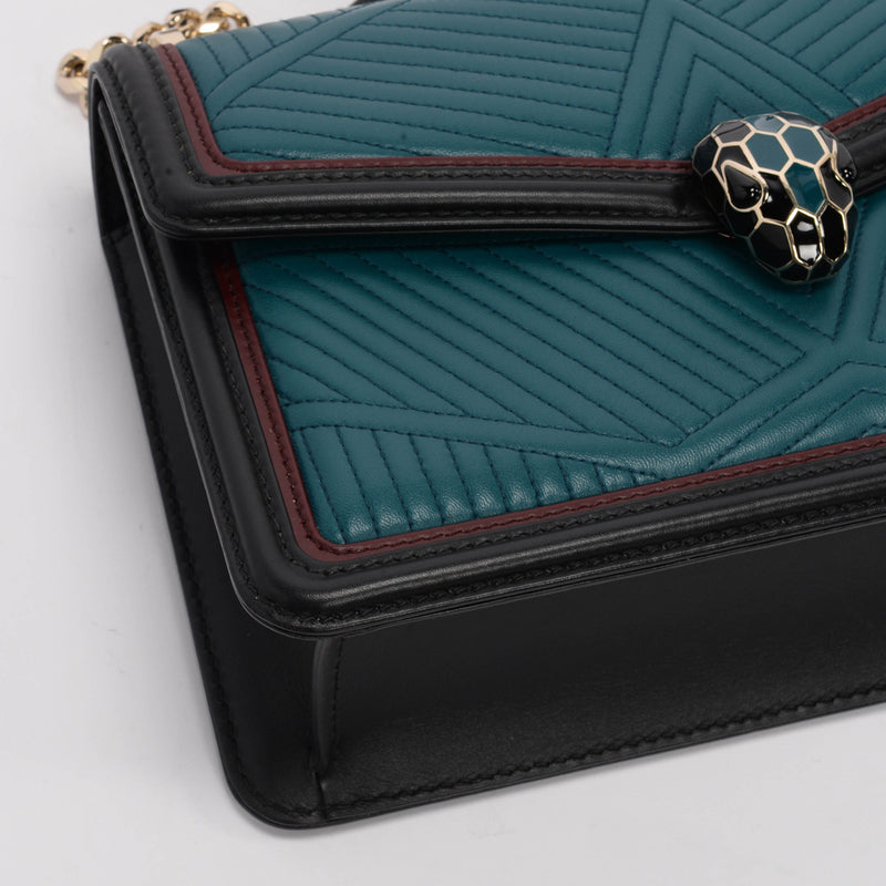 Bulgari Tri-Colour Nappa Diamond Blast Serpenti Forever Bag - Blue Spinach