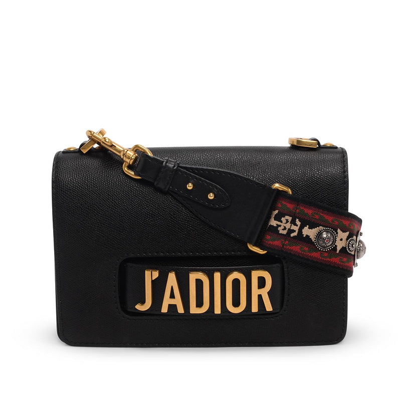 Dior Black Grained Calfskin J'Adior Flap Bag + Bohemian Strap - Blue Spinach