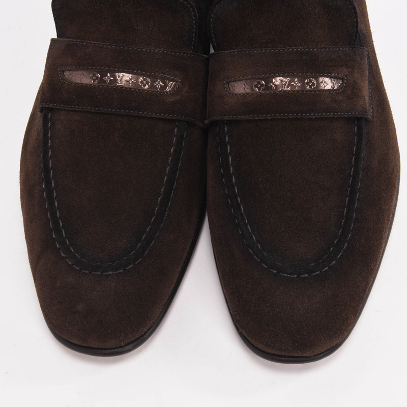 Louis Vuitton Brown Suede Glove Loafers UK 7.5 - Blue Spinach