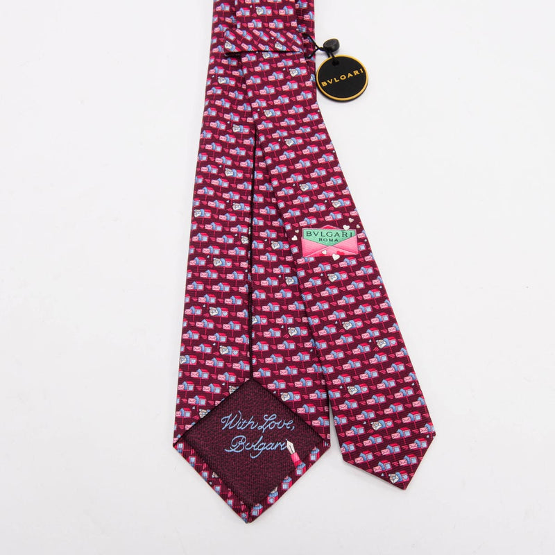 Bulgari Red Pictorial Tie - Blue Spinach