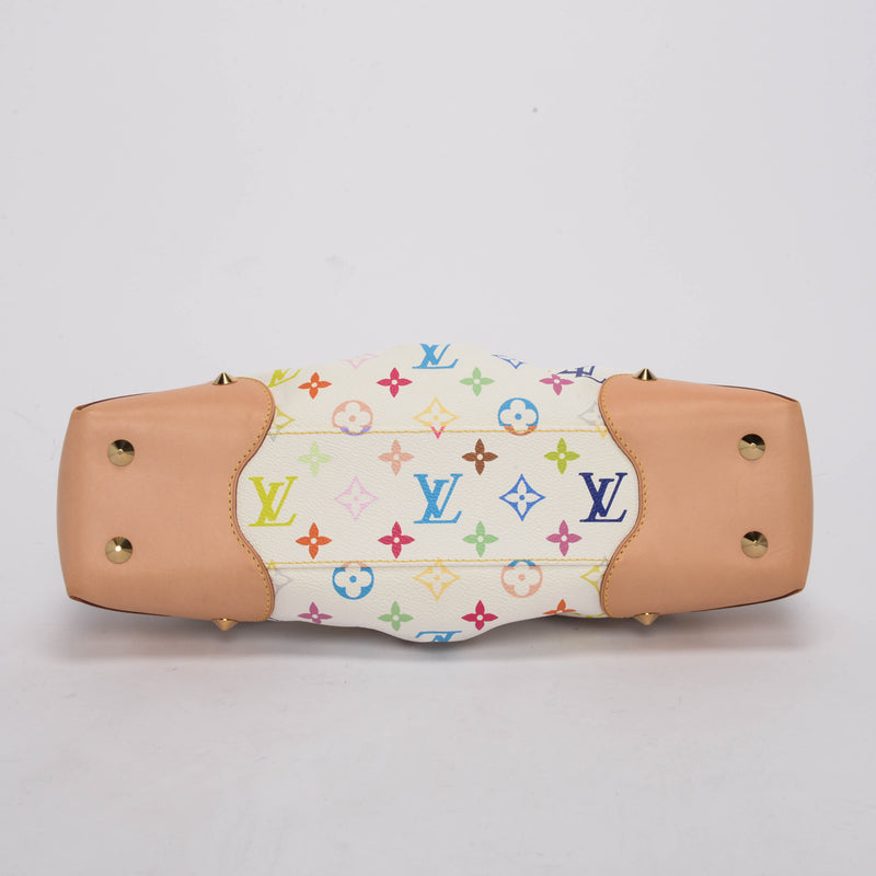 Louis Vuitton White Multicolore Monogram Judy MM Clutch - Blue Spinach