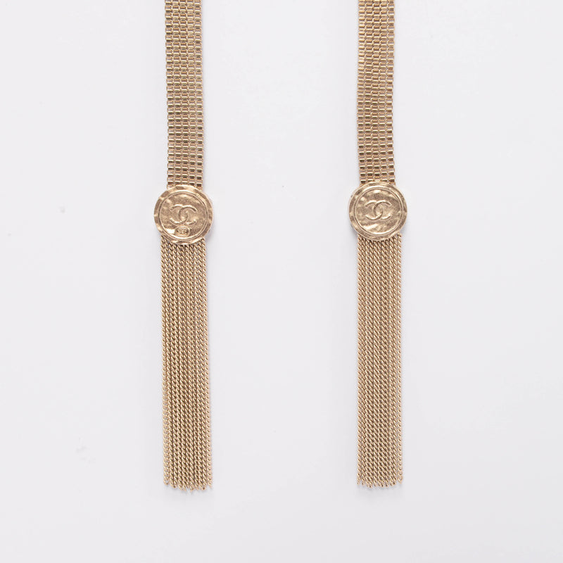 Chanel Light Gold Mesh CC Lariat Necklace - Blue Spinach