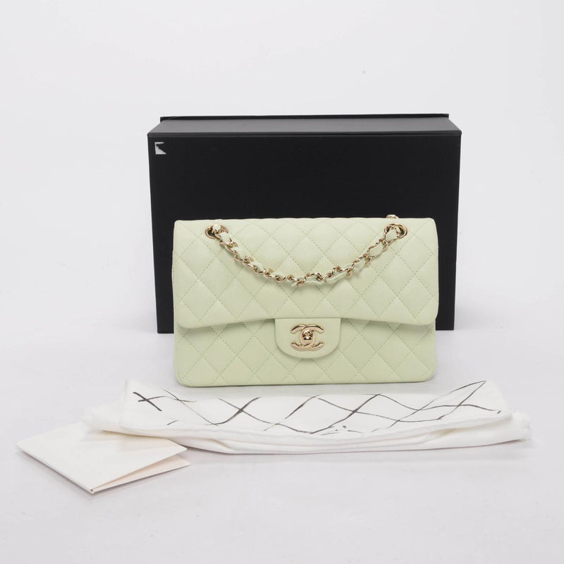 Chanel Mint Green Caviar Small Classic Double Flap Bag - Blue Spinach