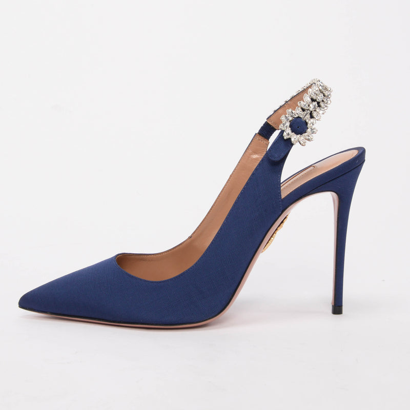 Aquazzura Navy Grosgrain Portrait Of Lady Slingbacks 39.5 - Blue Spinach