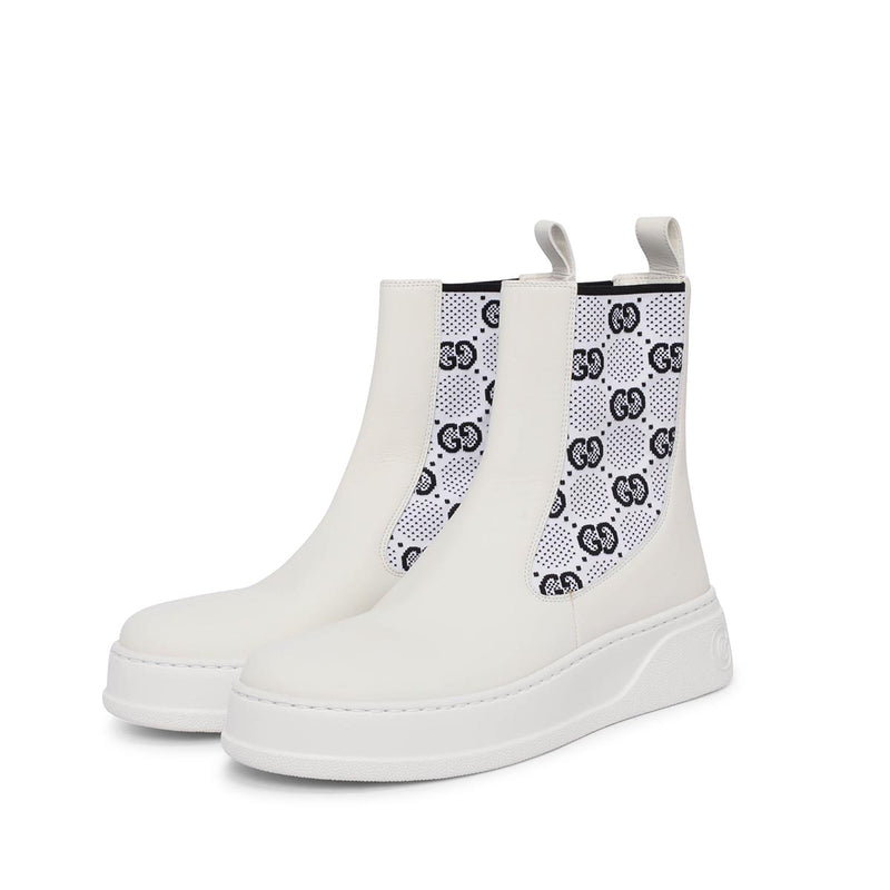 Gucci White Rubber GG Knit Ankle Boots 39 - Blue Spinach