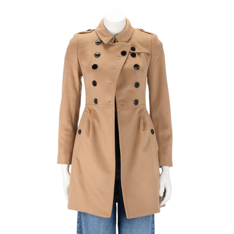 Burberry Camel Wool & Cashmere Sandbeck Mid-Length Coat UK 2 - Blue Spinach