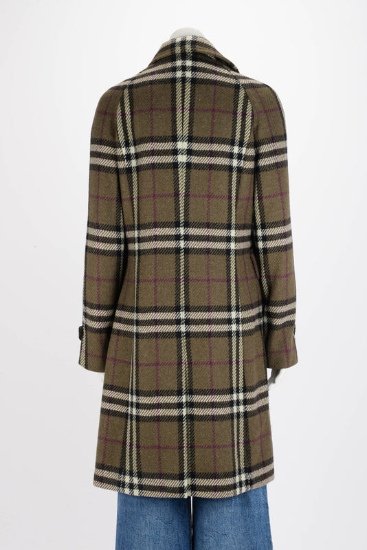 Burberry Olive Lambswool Classic Nova Check Coat UK 14 - Blue Spinach