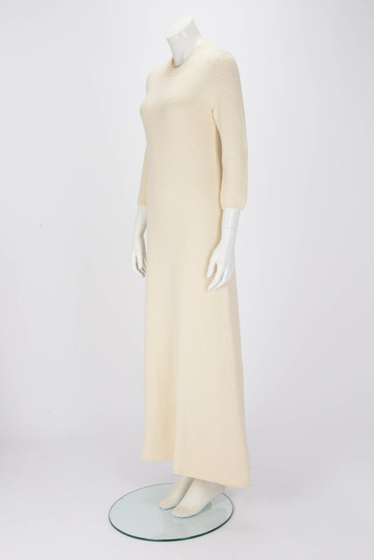 Celine Cream Boucle Knit Back Split Maxi Dress M - Blue Spinach