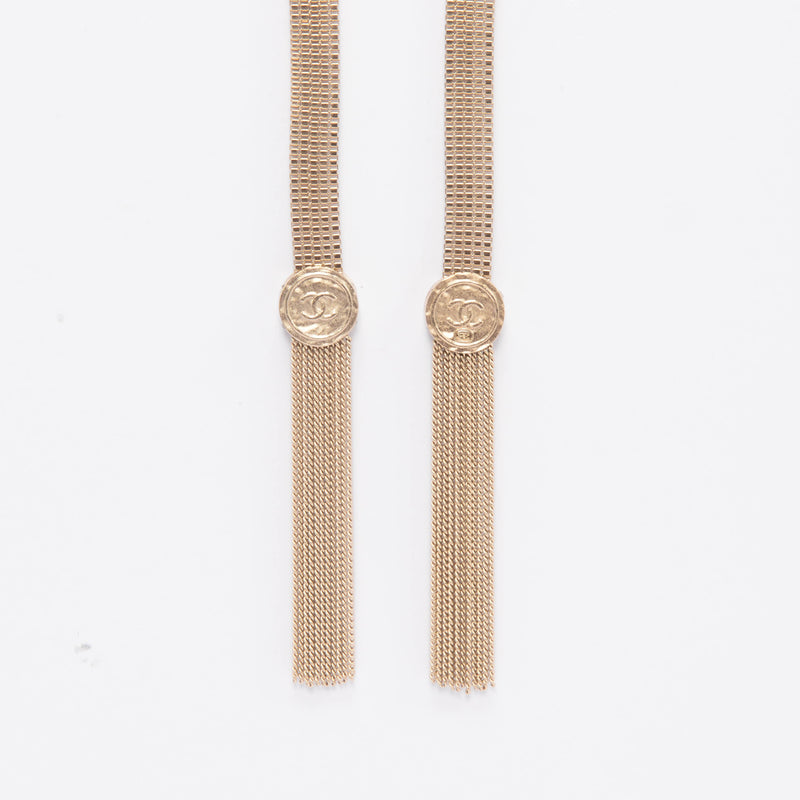 Chanel Light Gold Mesh CC Lariat Necklace - Blue Spinach