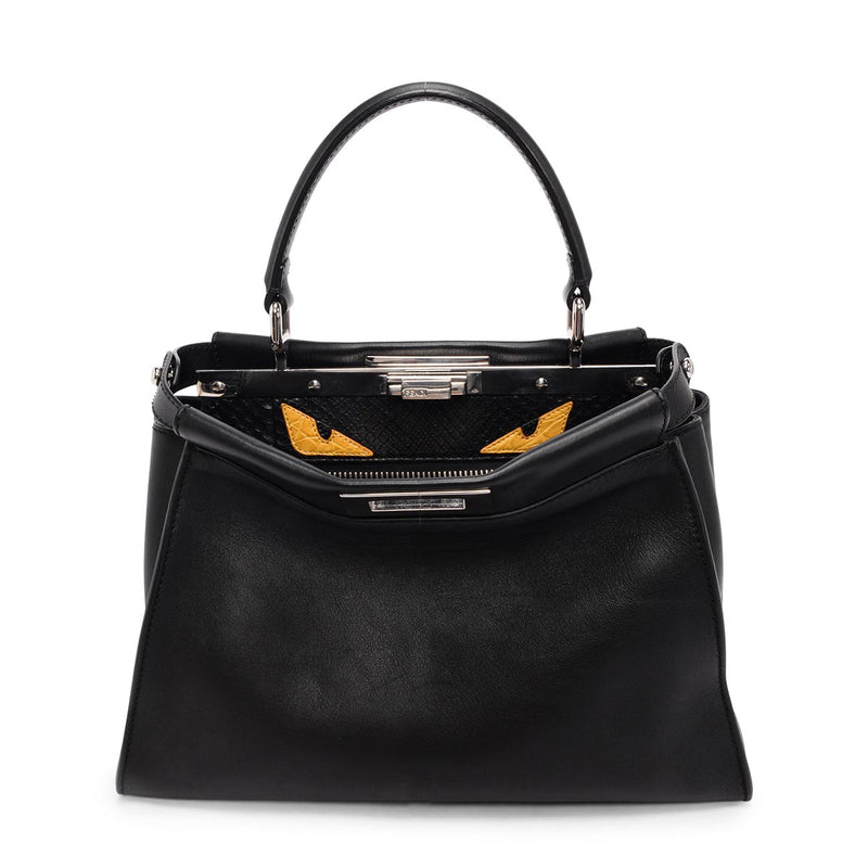 Fendi Black Calfskin Medium Monster Eyes Peekaboo Bag - Blue Spinach