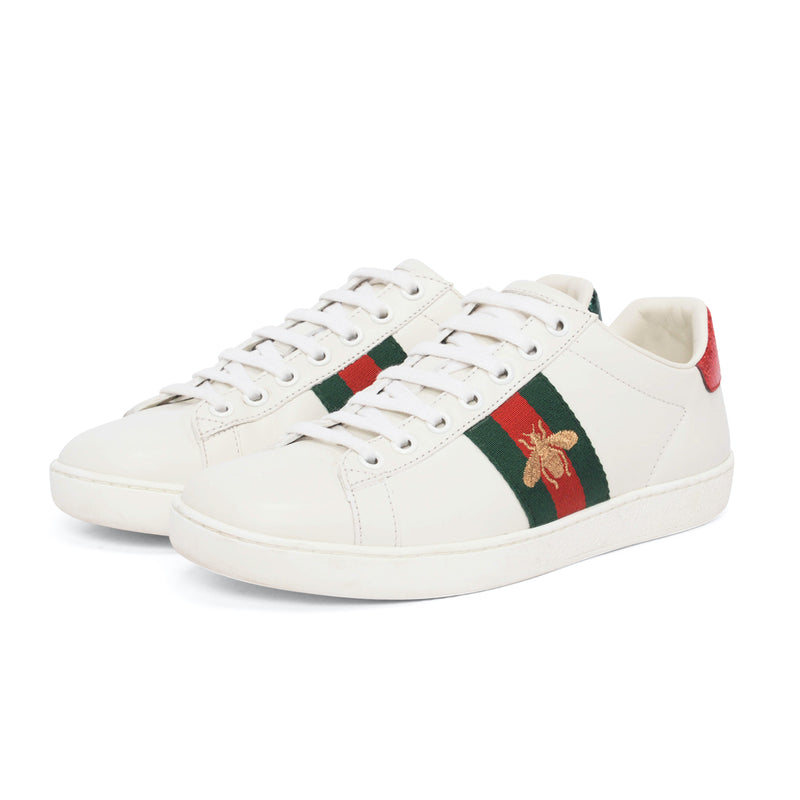 Gucci White Leather Bee Embroidered Ace Sneakers 35 - Blue Spinach