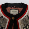 Gucci Beige Snake Effect Leather Web Trim Jacket IT 36 - Blue Spinach