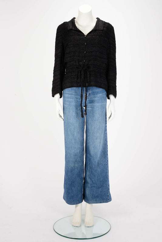 Chanel Black Lightweight Boucle Drawstring Waist Jacket FR 42 - Blue Spinach