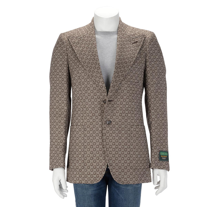 Gucci Brown Wool G Jacquard Jacket 48 - Blue Spinach