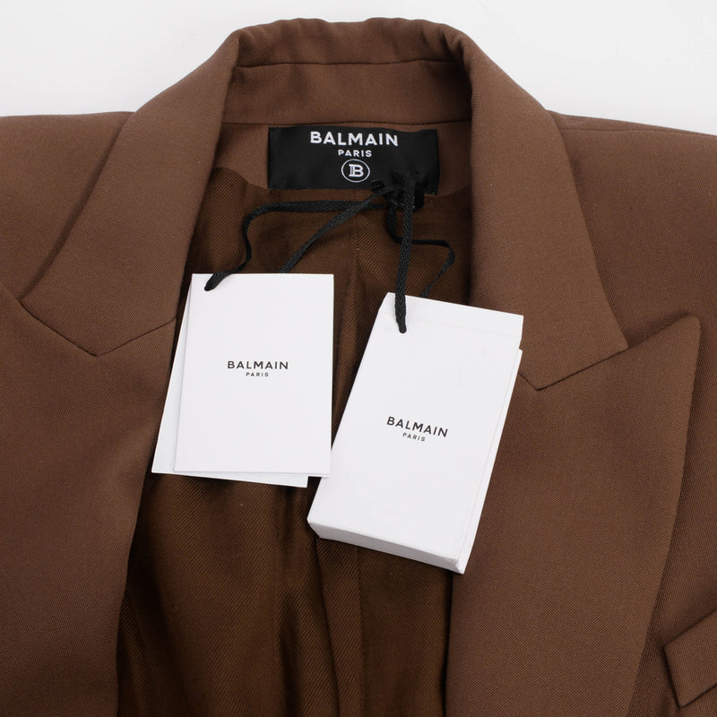 Balmain Brown Wool Classic DB Blazer FR 46 - Blue Spinach