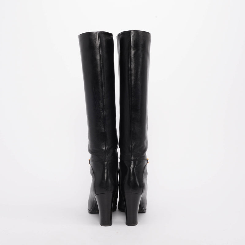 Celine Black Calfskin Claude Knee High Boots 39 - Blue Spinach