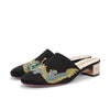 Gucci Black Satin Embroidered Dragon Mules 37 - Blue Spinach