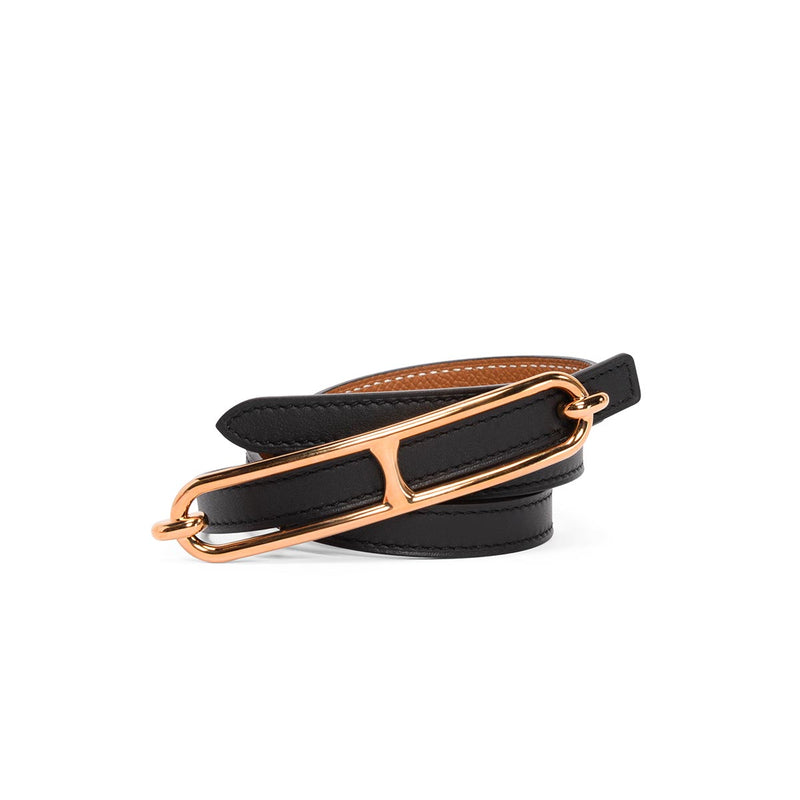 Hermes Black & Gold Roulis Reversible Belt 13mm - Blue Spinach