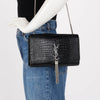 Saint Laurent Black Croc Embossed Medium Kate Tassel Bag - Blue Spinach