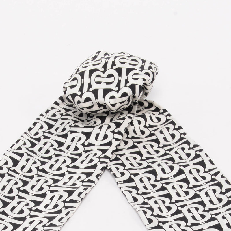 Burberry Black & White Monogram Silk Chignon Scrunchie Scarf - Blue Spinach