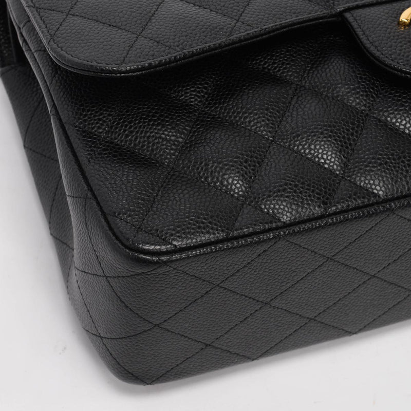 Chanel Black Quilted Caviar Large Classic Flap Bag - Blue Spinach