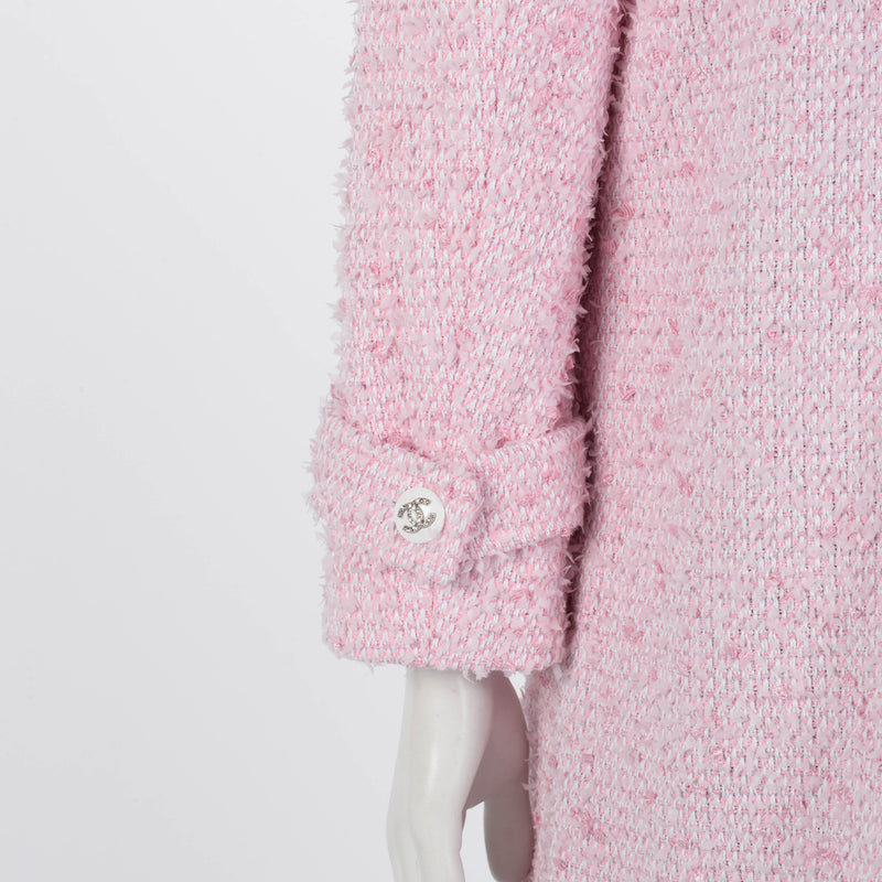 Chanel Pink Fantasy Tweed Collarless Jacket FR 38 - Blue Spinach