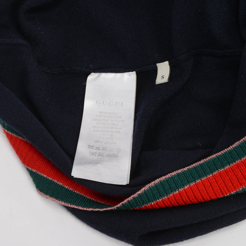 Gucci Navy Wool Web Detail Sweater S - Blue Spinach