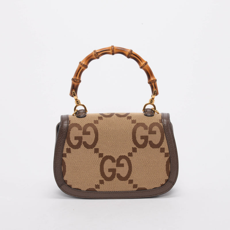 Gucci Brown Jumbo GG Small Bamboo 1947 Bag - Blue Spinach