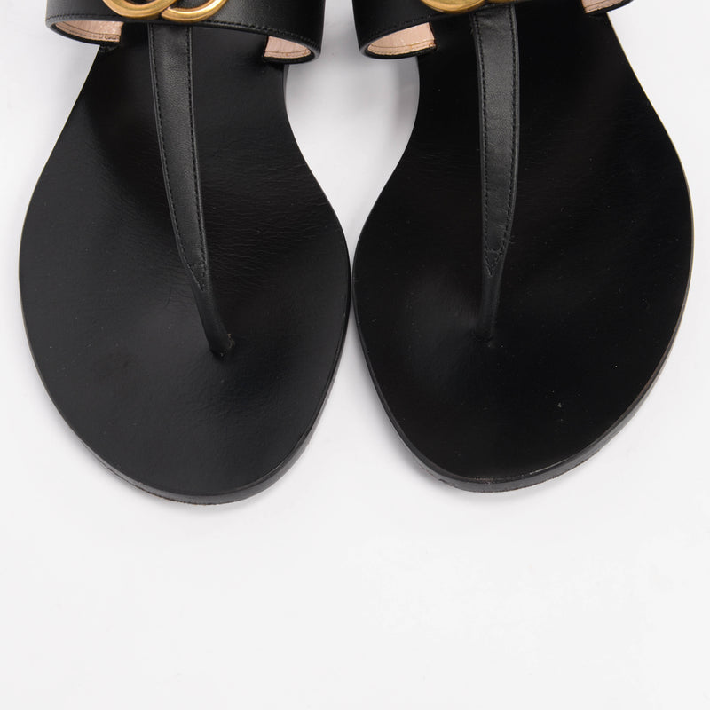 Gucci Black Leather Lifford Thong Sandals 36.5 - Blue Spinach