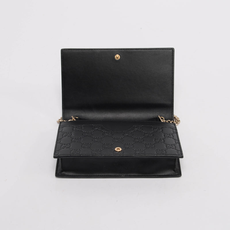 Gucci Black Guccissima Signature Bow Wallet On Chain - Blue Spinach