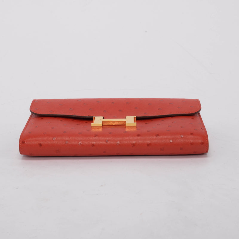 Hermes Rouge Vif Ostrich Constance Long Wallet - Blue Spinach