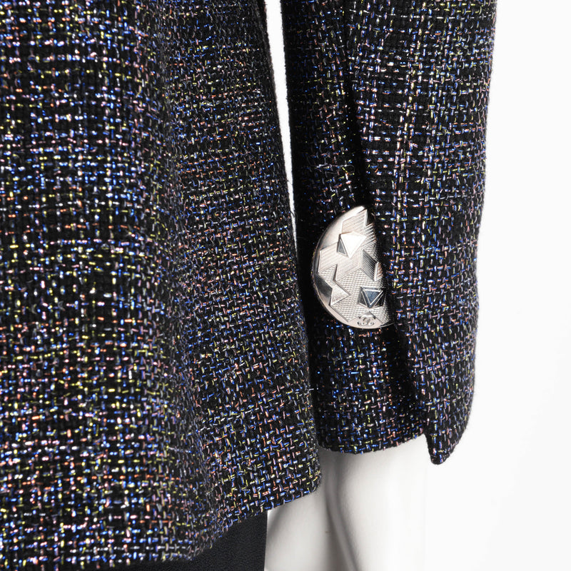 Chanel Black Rainbow Lurex Patch Pocket Jacket FR 38 - Blue Spinach