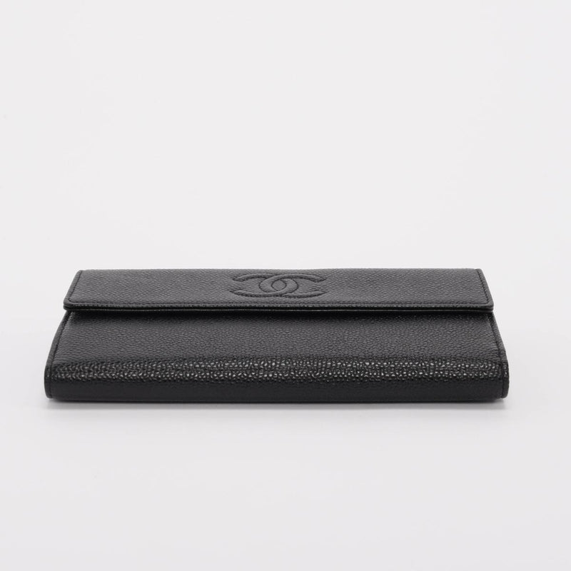 Chanel Black Caviar Leather Timeless CC Wallet - Blue Spinach