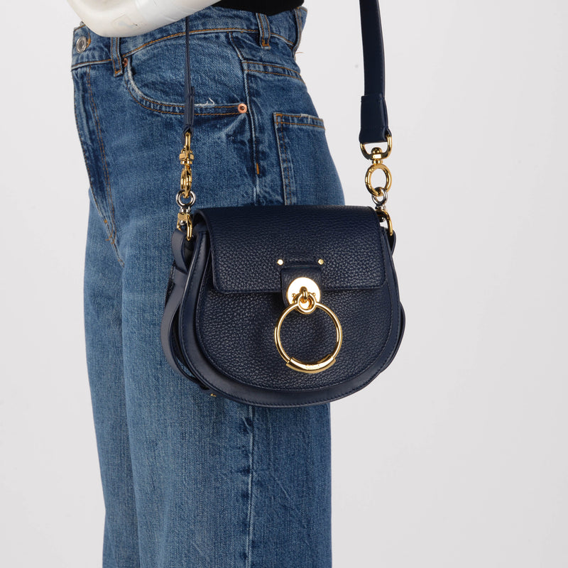 Chloe Blue Calfskin Small Tess Shoulder Bag - Blue Spinach