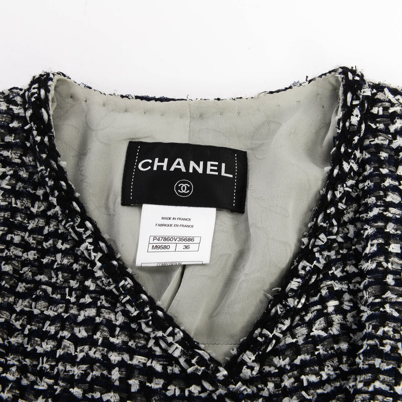 Chanel Black & White Fantasy Tweed Patch Pocket Jacket FR 36 - Blue Spinach