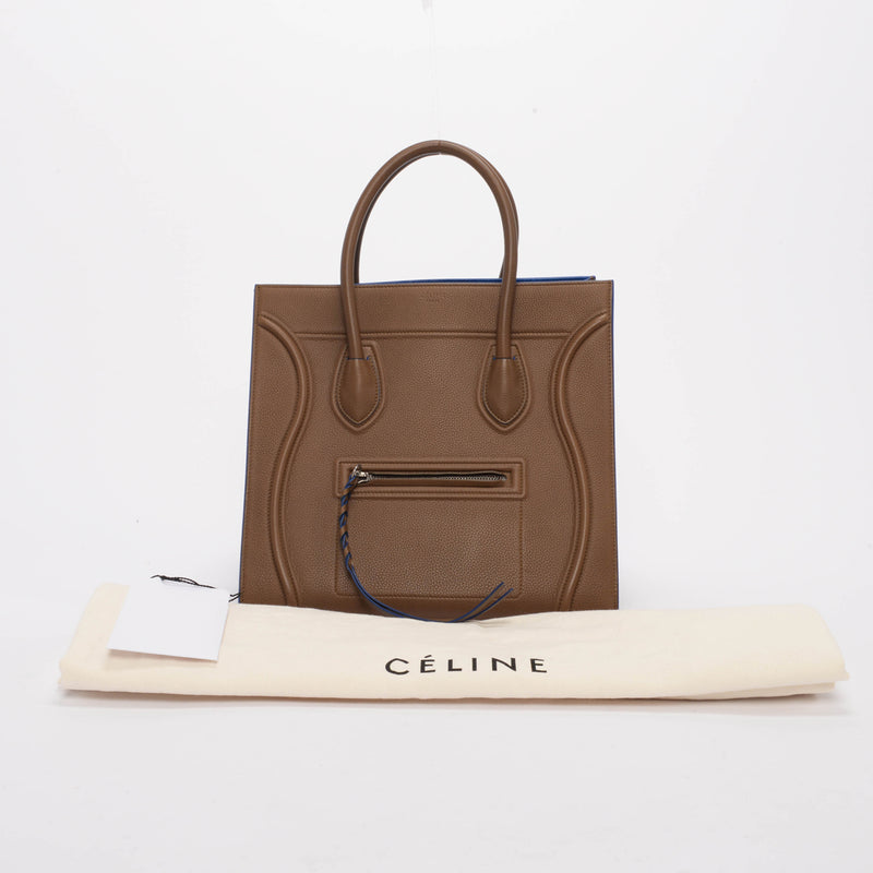 Celine Moss Green Drummed Calfskin Medium Phantom Luggage Tote - Blue Spinach