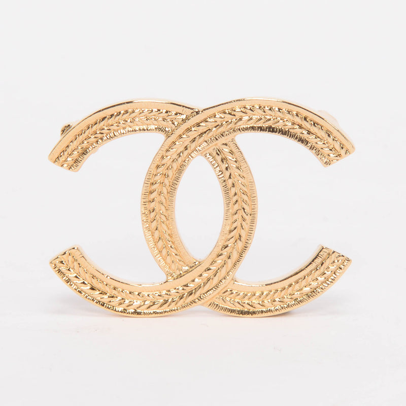 Chanel Gold Olive-Leaf Detail CC Brooch - Blue Spinach