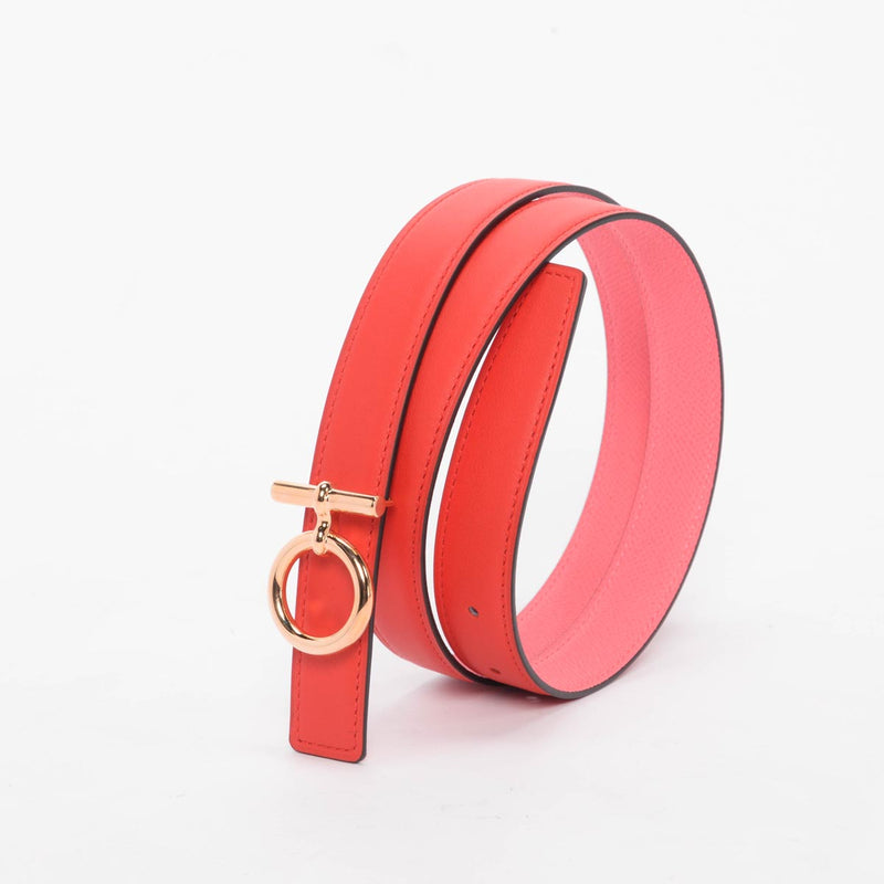 Hermes Rose Azalee & Rouge de Coeur Flot Reversible Belt - Blue Spinach