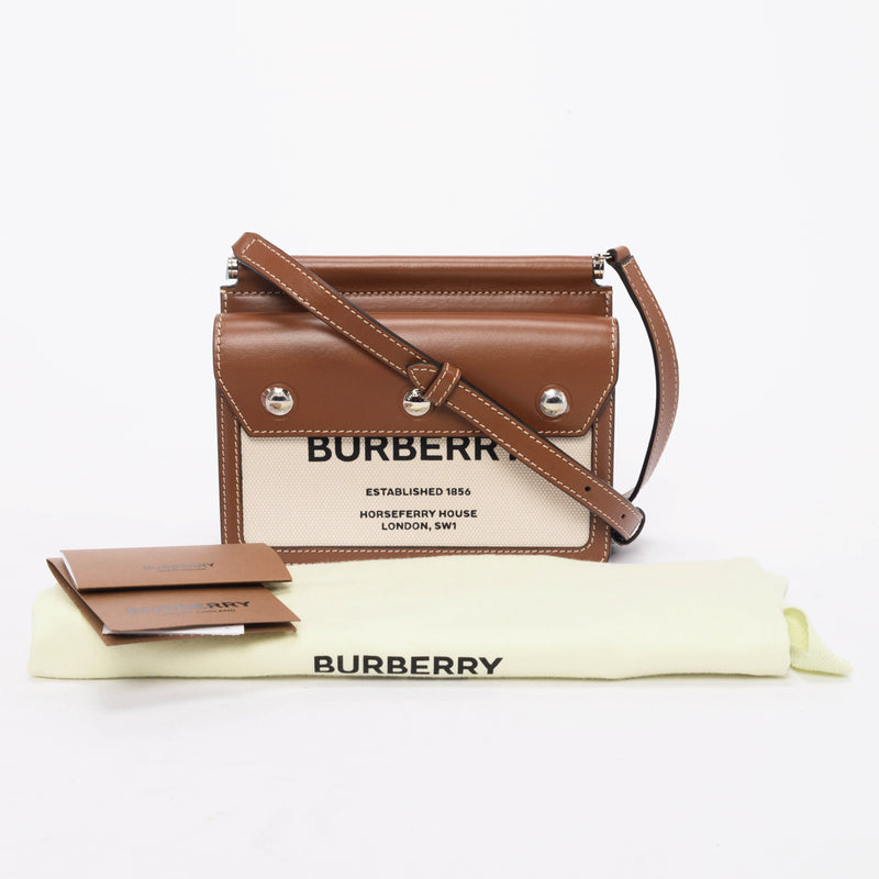 Burberry Tan Leather & Canvas Baby Title Pocket Shoulder Bag - Blue Spinach