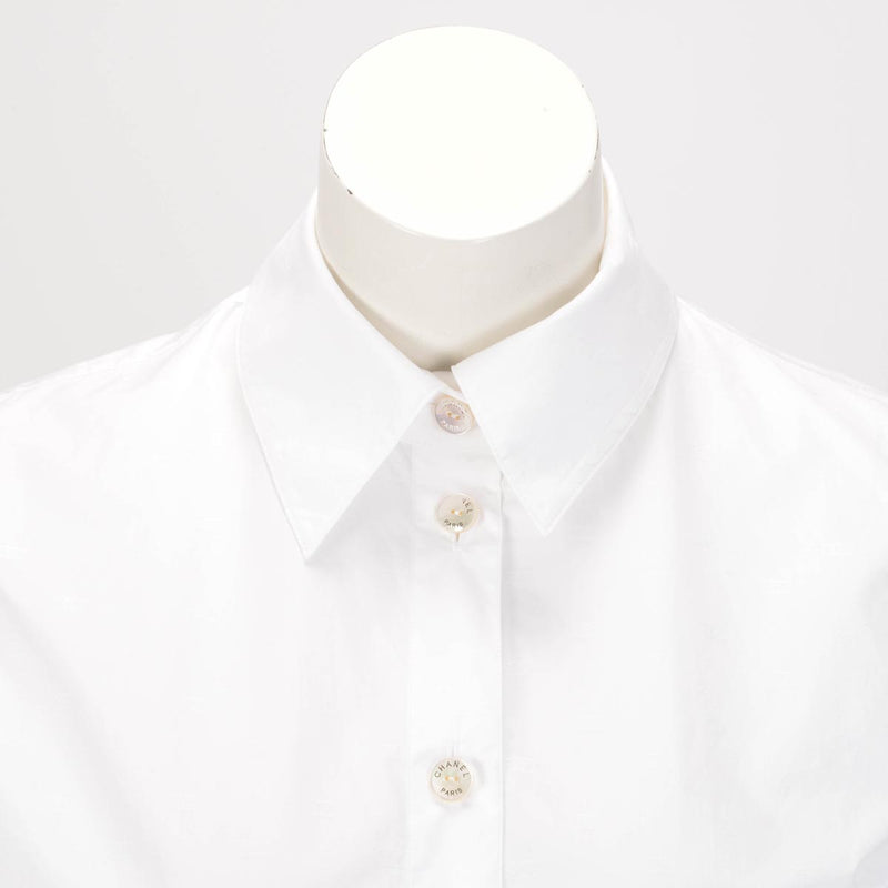 Chanel White Cotton CC Blouse FR 38 - Blue Spinach