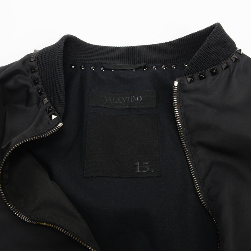 Valentino Black Nylon Rockstud Bomber Jacket IT 48 - Blue Spinach