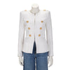 Balmain White Viscose Weave Epaulette Blazer FR 36 - Blue Spinach