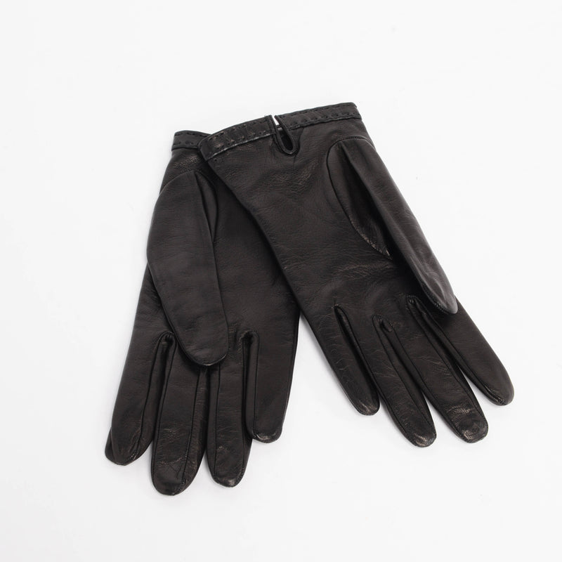 Prada Black Lambskin Logo Gloves - Blue Spinach