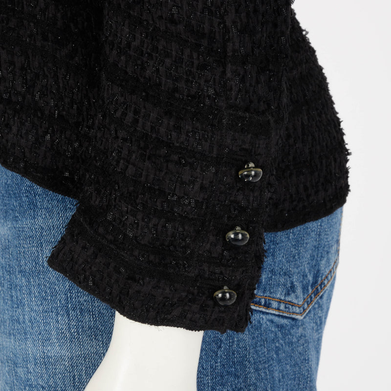 Chanel Black Lightweight Boucle Drawstring Waist Jacket FR 42 - Blue Spinach