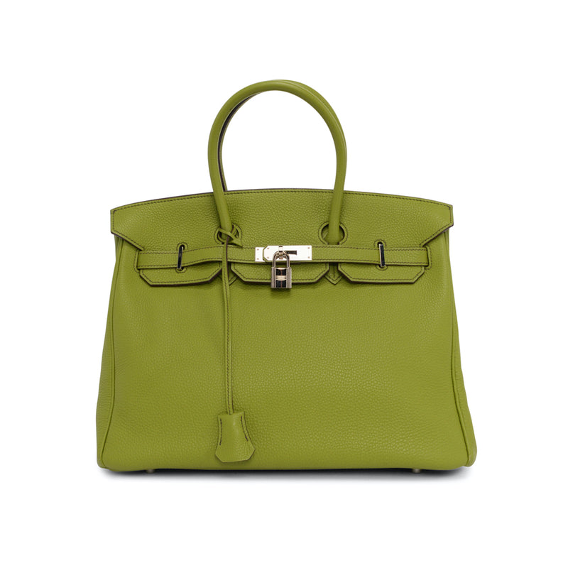 Hermes Vert Anis Togo Birkin 35 PHW - Blue Spinach