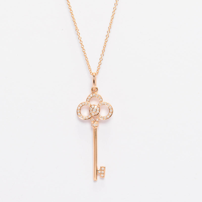 Tiffany & Co Rose Gold & Diamonds Crown Key Pendant - Blue Spinach