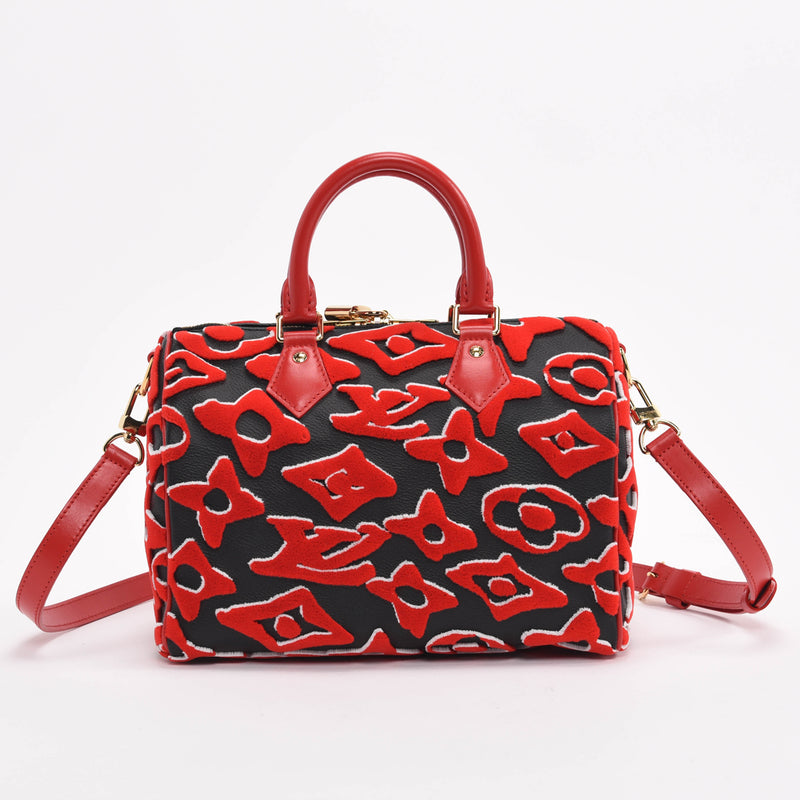 Louis Vuitton Black & Red Monogram Urs Fischer Speedy 25 - Blue Spinach