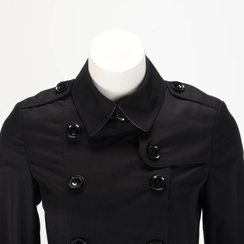 Burberry Black Cotton Cropped Trench Coat UK 4 - Blue Spinach