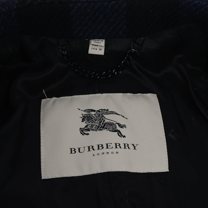 Burberry Charcoal & Navy Wool Check Coat UK 6 - Blue Spinach